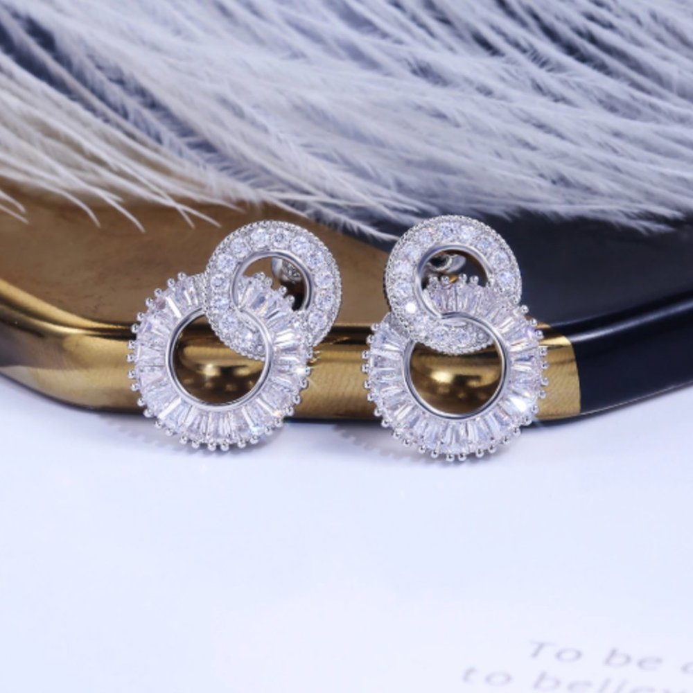 Simulated Diamond Double Circle Earrings